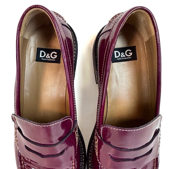 Dolce & Gabbana Burgundy Patent Leather Penny Loafers EU 39 US 8 Glossy Flat - Picture 11 of 16